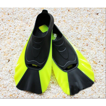 成人儿童轻便短潜水脚蹼游泳脚蹼训练浮潜蛙鞋潜水助力蛙鞋 黄色 38