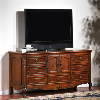 美式乡村实木电视柜高款家用卧室地柜欧式小户型房间电视机柜单个