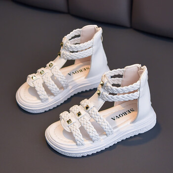 熊崽爸比女童鞋凉鞋夏季新款儿童中大童露趾公主鞋软底夏款女孩罗马鞋