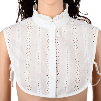 灰蓝泊格假领子女衬衫装饰立领蕾丝白色衬衫女春秋假衣领 白色立领绣花 L码（90-155斤）