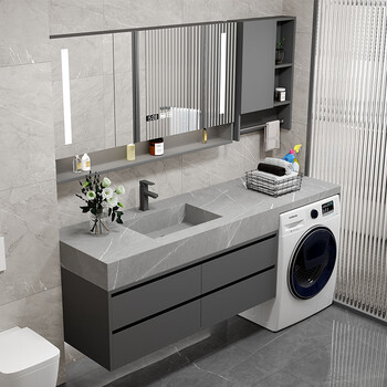 馥思橙 日本卫浴定制阳台洗衣机浴室柜组合岩板一体盆智能镜柜洗脸盆