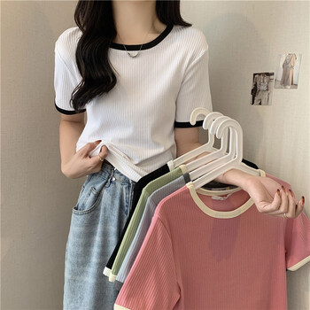 女上衣ins超火短袖t恤女夏季2022修身显瘦短款半袖内搭打底小衫白色m