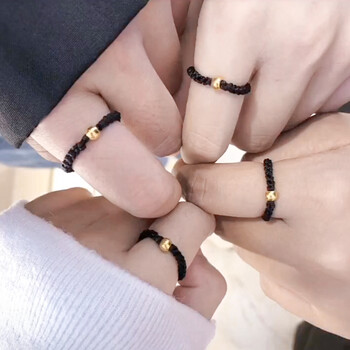 老凤凰黄金小金珠戒指女999足金转运珠情侣戒指女男款抖音同款七夕