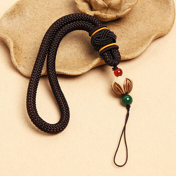 创意手工编织菩提莲花汽车钥匙挂绳男女手机链挂件挂脖指环扣手腕深咖