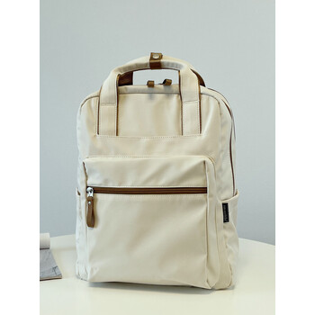 双肩包通勤包大容量背包电脑包男女书包休闲时尚旅行包 奶白色[大号]