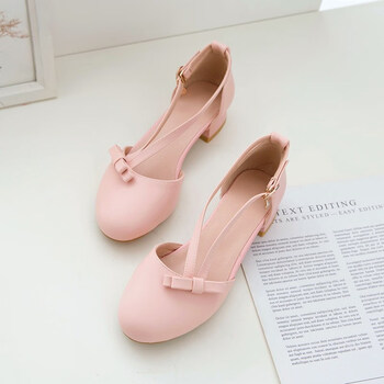 2021春夏新款小女孩时尚简单矮跟包头凉鞋中学生百搭软底中空童鞋粉色