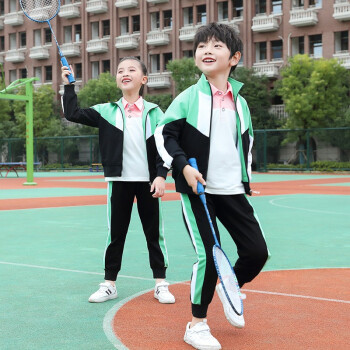 曼佳尔幼儿园园服套装春秋款儿童纯棉班服小学生校服英伦风运动三件套 绿色二件套 吊牌130适码合身高115-125cm