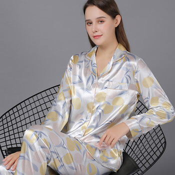 帛雷斯诺女士高档真丝长袖睡衣女桑蚕丝家居服春秋款丝绸可外穿家居服