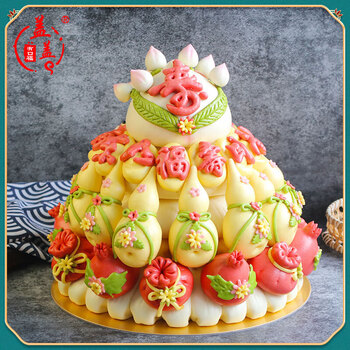 茗茹寿桃馒头生日快乐老人祝寿胶东花饽饽过寿包面食糕点心花馍馍