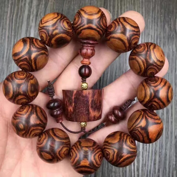 海南黄花梨男士木手串20鬼脸对眼老料佛珠20mm男女海黄手链鬼脸鬼眼