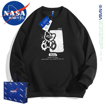 NASA MARVEL卫衣男秋冬季潮流打底衫休闲百搭宽松户外春款情侣装 黑色 L