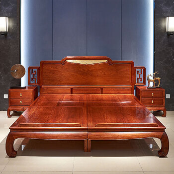 8米实木新中式现代简约轻奢婚床大脚床卧室家具 床 2床头柜