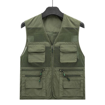 维鸠户外勘察应急救援反光条多口袋夏季网眼马甲背心印字定制军绿色l