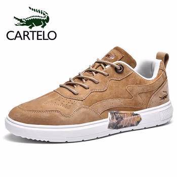 
卡帝乐鳄鱼（CARTELO）男士休闲鞋时尚板鞋低帮系带耐磨透气舒适运动休闲男鞋 QH3321 卡其 41