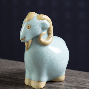 汝誉天下汝州汝窑十二生肖茶宠吉祥物天青釉小摆件汝瓷陶瓷茶具未羊