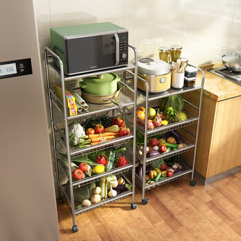 帅仕304不锈钢水果蔬菜架储物架子厨房菜架落地三层移动收纳架厨房