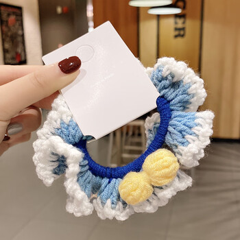 迪士尼花朵针织大肠发圈手工编织发绳少女森系超仙绑发皮筋头绳2