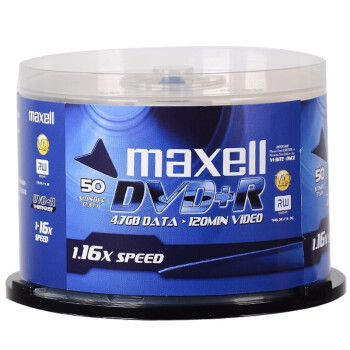 麦克赛尔（maxell）DVD+R光盘 刻录光盘 光碟 空白光盘 16速4.7G 台产 商务金盘桶装50片