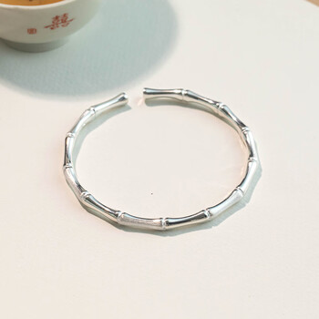 弥俏新款竹节银手镯女实心开口年轻款足银镯子999银民族风素圈手环一