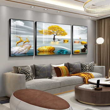 森阁现代简约客厅装饰画电视墙壁画酒店宾馆办公室三联画石来运转沙发