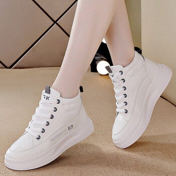 百林猴高帮鞋女秋春季加绒保暖小白鞋真皮短靴学生女生防滑休闲运动