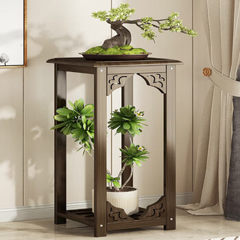 小米石兰花架室内收纳实木花台落地客厅阳台多层储物花架置物仿古吊兰
