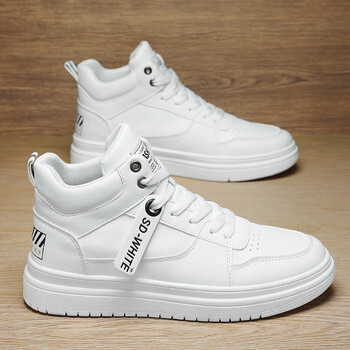 高帮板鞋男士休闲青年运动小白鞋潮流百搭学生厚底防滑防臭男鞋白色40