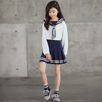 日系女童宝宝水手服中大童演出小学生儿童jk裙男女童校服套装白衬衫