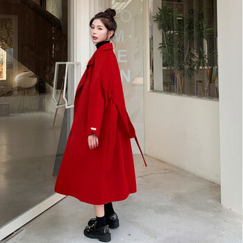 冠恤本命年衣服女龙年外套大衣冬季女红色新年双面羊绒秋冬韩版宽松