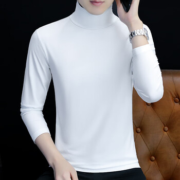 361 纯棉高领男士长袖t恤休闲潮流青年外穿秋衣服薄款纯色内搭打底衫