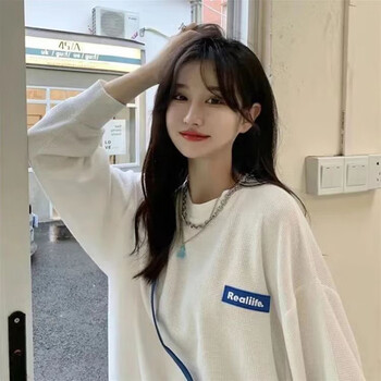 CemraKine卫衣男女春秋款长袖t恤男情侣装宽松圆领打底衣服男装 白色 4XL