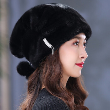 【高端】貂皮帽子女士冬季整貂毛护耳圣诞帽时尚韩版保暖水貂绒草帽子