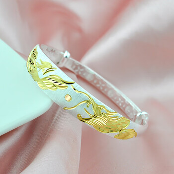 银彩金龙凤推拉镯气质送妈妈生送女友礼物 龙凤呈祥手镯【图片 价格