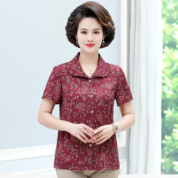 璟浩老人女装夏天穿的短袖村衣中老年老年人夏装女衬