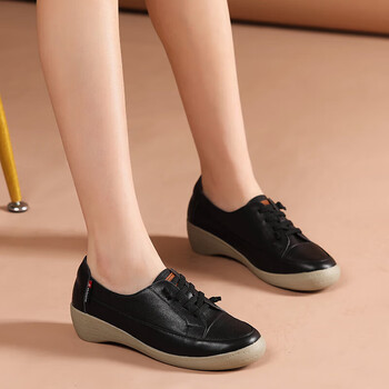 magunus beite四季单鞋新款坡跟休闲真皮瓢鞋厚牛筋软底妈妈鞋软皮