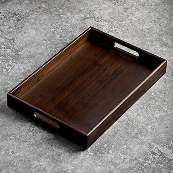 茶艺贵族胡桃色竹制托盘长方形干泡盘家用茶盘功夫茶具茶海简约小茶台 茶托盘(胡桃色)大36*25*4