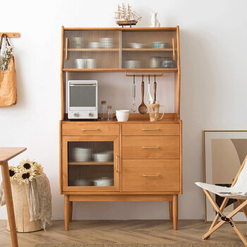 bui日式实木餐边柜简约创意玻璃门储物柜碗柜客厅展示柜茶水柜收纳柜 