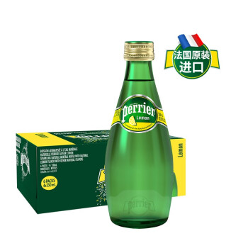 巴黎水（Perrier ） 法国原装进口 柠檬味气泡矿泉水 330ml*24瓶 玻璃瓶整箱装