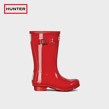 HUNTER女童雨鞋外穿防水防滑中跟厚底亮面惠灵顿雨靴中筒短靴中国红同款 军红色(亮面)/MLR 34