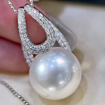 南洋半岛 澳白珍珠吊坠 海水珍珠项链18k金镶钻轻奢名媛锁骨链送女友