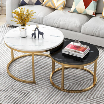 立太（LEADTEK）茶几客厅岩板轻奢简约创意茶台茶桌现代小户型圆形小桌子经济型 大理石纹色金架-70白+50黑