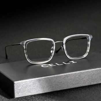 CELLI 日本手工设计师眼镜框超轻纯钛大脸男眼镜超韧镜架商务近视镜框 条纹灰框 (防雾防蓝光双效)定制1.61折射率