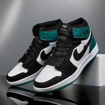 男鞋高帮篮球鞋空军一号黑白熊猫复古aj1青少年儿童运动板鞋女黑绿35