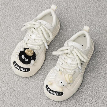 珍问阿其潮鞋小众丑萌大头开口笑帆布鞋子笑脸板鞋鞋情侣鞋白色35标准