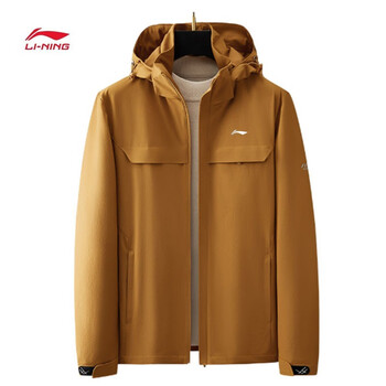 李宁春秋外套男单层薄款休闲外套锦纶防水户外运动服大童土黄色l