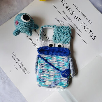 编织手机壳diy青晴手作毛线玩偶卡通钩织手机套火腿肠嘴巴小怪个性