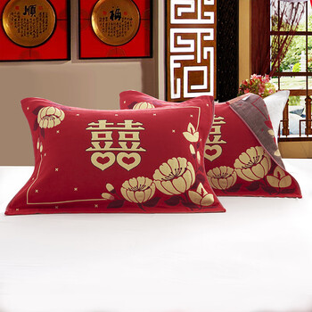 远嘉妮结婚用纱布枕巾大红色加厚六层婚庆枕头巾柔软吸汗防滑全棉新天