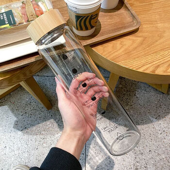 蒸煮侠大容量杯子女ins风玻璃杯时间刻度杯带茶隔水杯高颜值早餐牛奶