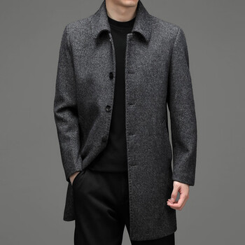 大衣男秋冬季加厚外套双面呢子商务羊毛西装妮子中款风衣 2078-a灰色