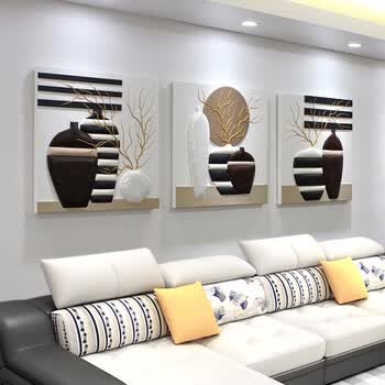 客厅沙发背景墙装饰画现代简约欧式三联壁画三连挂画餐厅无框画大气创意 